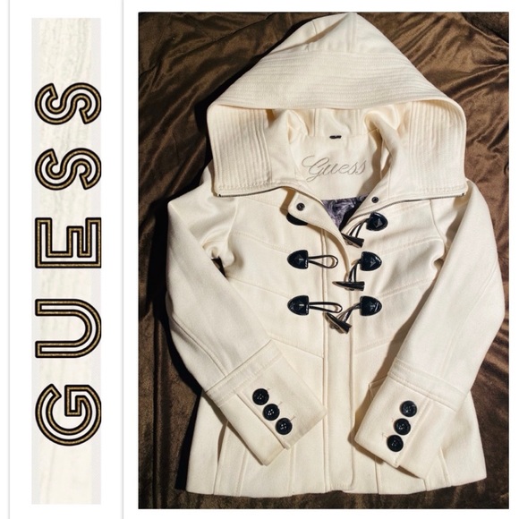 Guess Jackets & Blazers - GUESS Ivory Hooded Peacoat sz XS